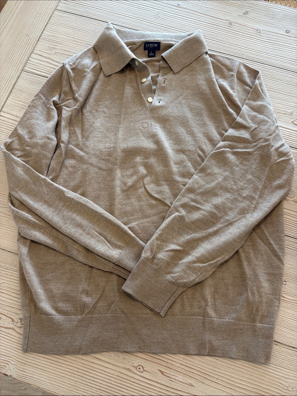J. Crew Light Tan Long-Sleeve Polo Sweater